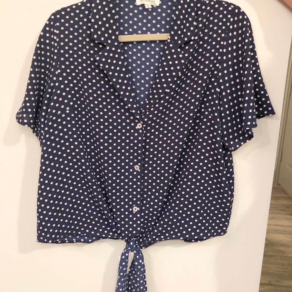 Navy Polka Dot Tie Top
